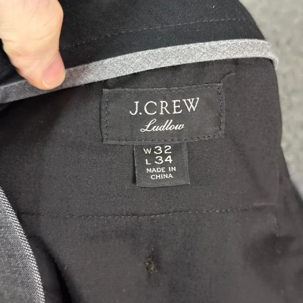 J Crew Dress Pants Mens 32x34 Gray Ludlow Slim Fit Four Season Wool Stretch